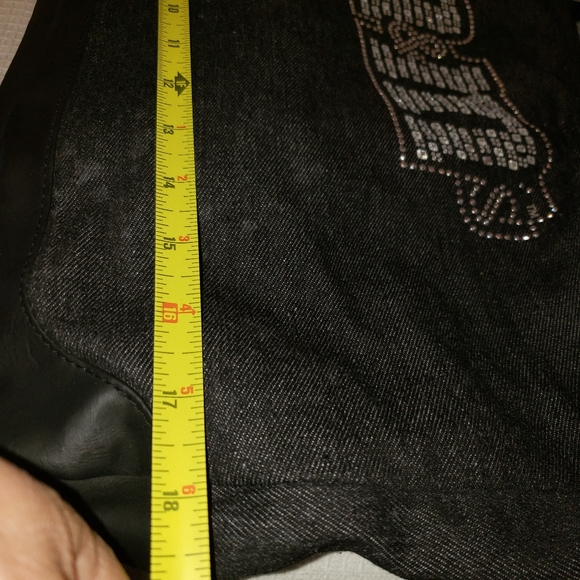 M&M NWT 2016 Black Denim Tote Bag with M&M in Shiney Studs Faux Leather Handle - Picture 8 of 9